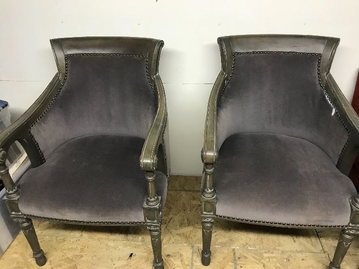 Gray velvet antique chairs