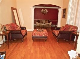 Lovely Leather/Upholstered Oversized Chairs & Ottoman