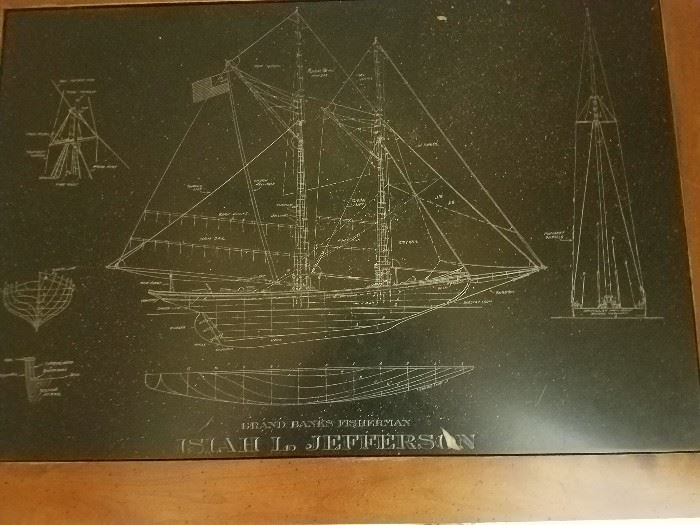 Engraved slate table w/ "Grand Banks Fisherman" Isiah L. Jefferson 