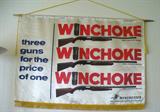 Winchester satin banner store advertising sign with fringe and on a dowel for hanging