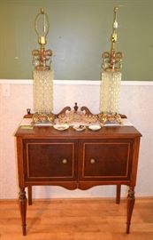 Hollywood Regency lamps on Sheraton style server