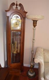 Colonial Mfg Co grandfather clock, Art Deco Glass Torchiere Floor Lamp