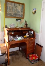 1053 Luigi Lucicne lithograph; oak roll-top desk