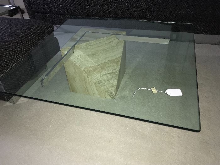 Granite boulder and glass coffee table