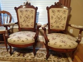 Pair of funky monkey Victorian armchairs - EVERYONE had parents/Grandparents with these things - they'll never die! I'm talking about the furniture, not your beloved relatives.