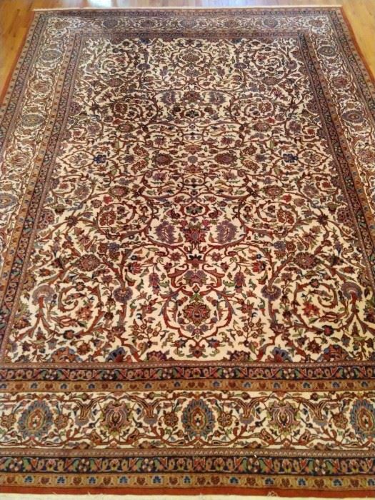 Vintage Persian Kashan design rug, hand woven, 100% wool face, measures 8' 10" x 12' 4".