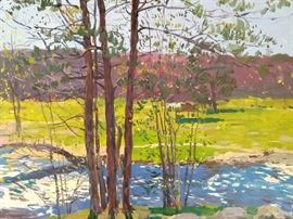 Trees, w/River, Gadsden, AL, Plein Air oil on Canvas, by Russian artist Dmitriy Proshkin.