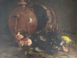 Antique Original Oil Still Life on Canvas, by listed French Artist Ernest Honnorat, 1888.