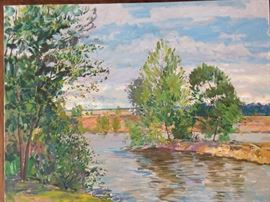 Original Plein Air Oil on Canvas, Gadsden, AL Lake, by Russian Artist Dmitriy Proshkin.