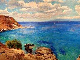 Large Original Oil on Canvas, Mykonos Island, by Russian Artist, Dmitriy Proshkin.