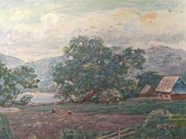 Original Oil on Board, "Potato Gardens" by Russian Artist, Vladimir Panchenko.