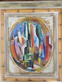 Framed Original Oil on Canvas, Abstract Wine Bottles, by Russian Artist, Dmitriy Proshkin.