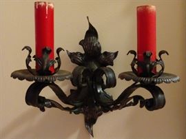 Love the detail on these German wall sconces - you may want to change the red candle cover...