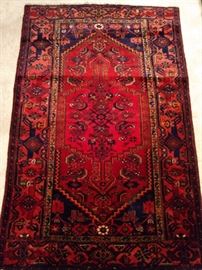Vintage hand woven Persian Viss Heriz rug, 100% wool face, measures 4' 4" x 6' 8".
