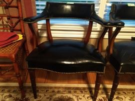 One of a pair of vintage leather Hickory Chair armchairs.