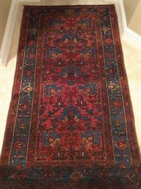 Vintage hand woven Persian Lilihan rug, 100% wool face, measures 3' 7" x 6' 5".