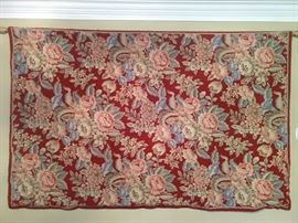 This pic is a bit diminutive of this hand needlepointed wall hanging - I'm sure it was made in China, but it looks good. It measures 11' x 6'.