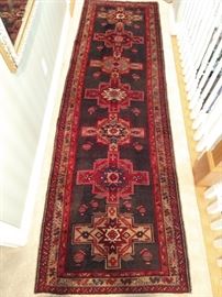 Vintage hand woven Persian Viss Heriz runner, 100% wool Face, measures 3.5 x 10.9.