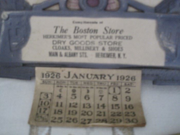 1926 paper calendar  Boston store in Herkimer