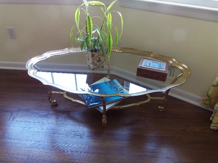 Brass/glass 2-level coffee table