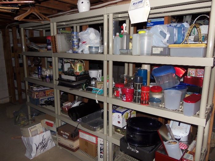 Loaded basement - shelf units for sale also