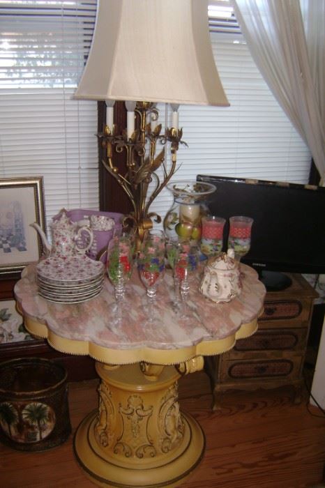 PINK AND WHITE MARBLE SIDE TABLE