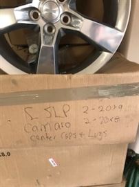 Set of 4 - new in box SLP Camaro wheels w/caps and lugs