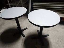 2 small round pedestal base cocktail tables