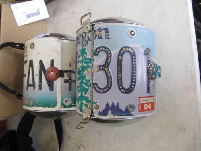 2 Purses made from license plates and hubcaps