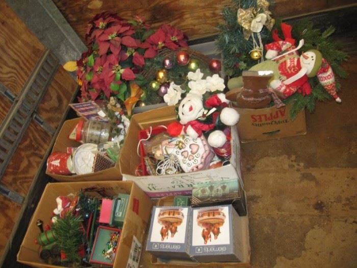 5 big boxes filled with Christmas decor, pointsett ...