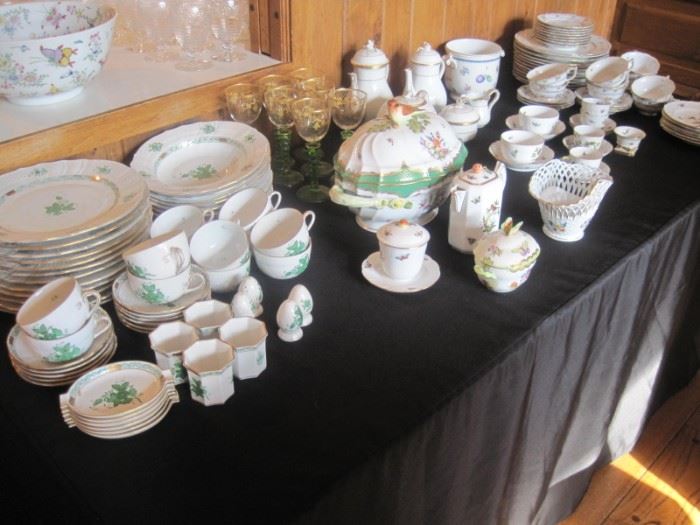 A table full of Herend China (Different Patterns).