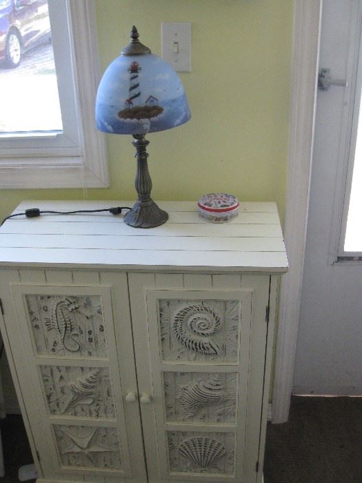 light house painted lamp sea shell cupboard