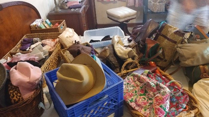 Huge assortment of hats, vintage hats & purses