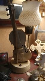 2 Violin milk glass lamps