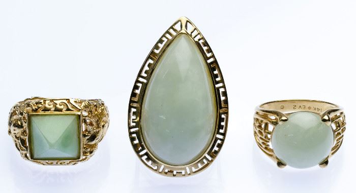 14k Gold and Jadeite Jade Ring Assortment