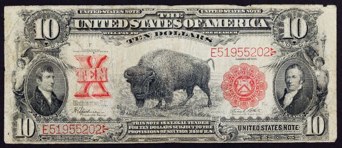 1901 10 Bison Legal Tender F