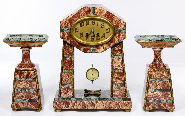 Marble Mantel Clock Garniture Set