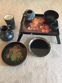 Asian Inspired Trays and Pottery