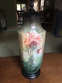 Huge hand painted porcelain lamp in excellent condition.