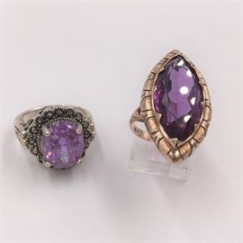 Sterling silver and amethyst ring and a 14K Marquis amethyst ring.