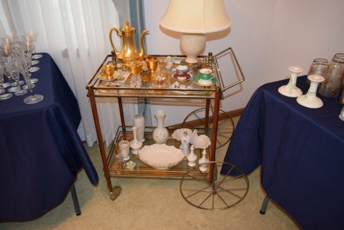 Vintage Serving Cart, Coffee Service, Vases, Decorative Serving Bowls