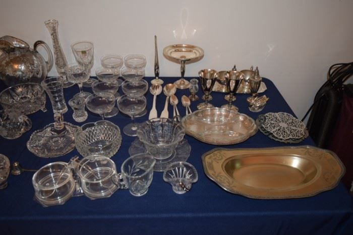 Silver and Glass Stemware, Serving Bowls, Trays