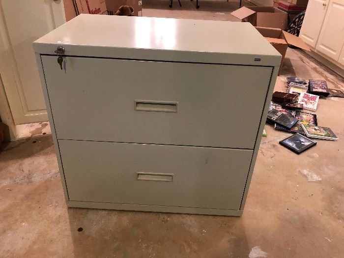 Office Filing Cabinet - 2 Drawers. Locking w/keys.  Approx 24" D x 36" L  - As Is  -  $10