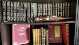 large selection of antique leather bound books, many will be sold as sets