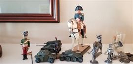 Panhard military toys, center: George Fouille (1909-1994) Napoleon mounted - hand painted lead