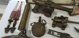 top: Miniature bronze cannon on wooden naval style carriage