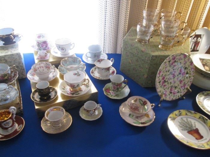 Upper Right is a Set of 8-Glass Cups in Gold Holders