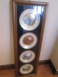 Set of 4-Plates by Patti Canario, "Song birds", Framed