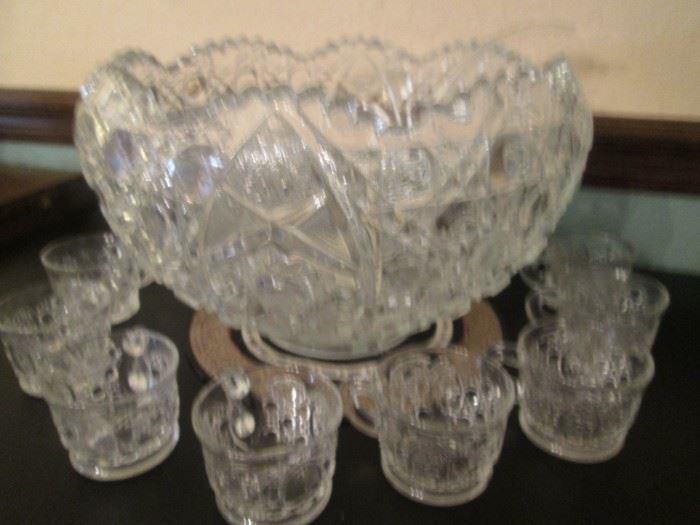 Handmade Punch Bowl Set, 12 Cups and Glass Ladle.  Perfect for your Holiday Entertaining!