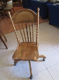 Old Spindle/Cane Back Chair on Casters